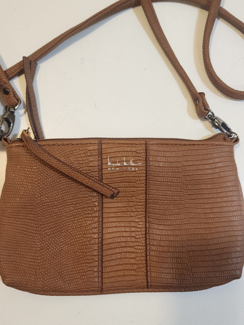 Nicole Miller Tan Textured Crossbody Bag